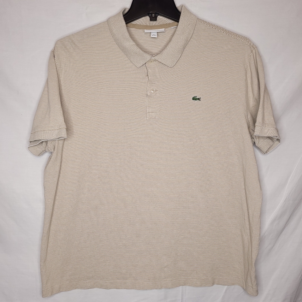 LACOSTE Men's Beige Regular Fit Striped Short Sleeve Polo Shirt 3XL